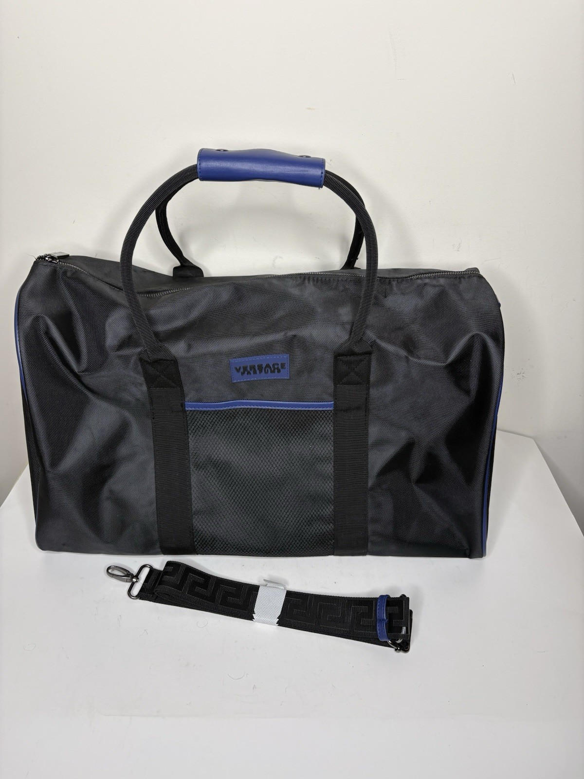 Versace Parfums Duffle Bag Black Navy Blue Weekender Travel Luggage Unisex