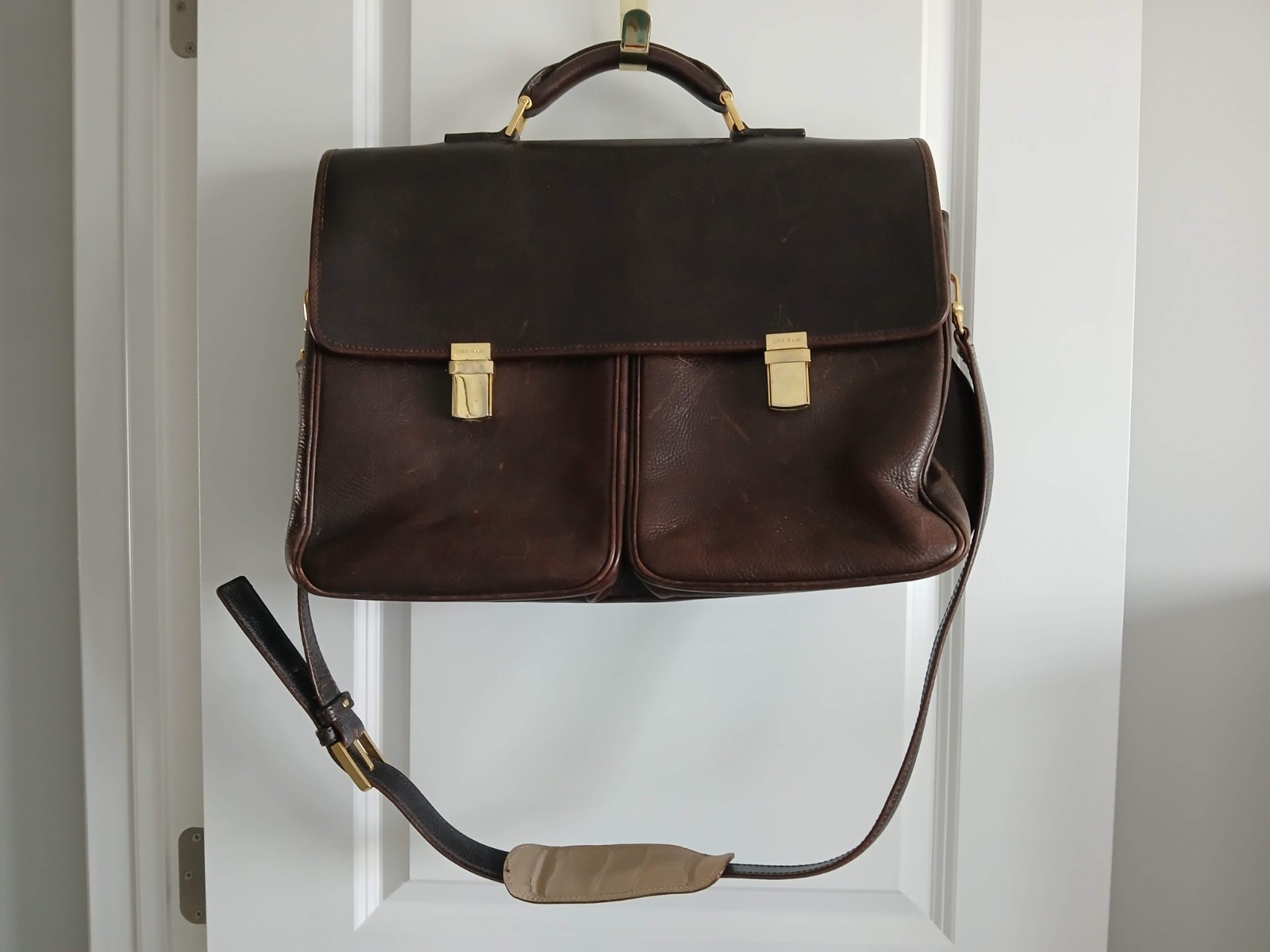 MEN’S VINTAGE COLE HAAN DOUBLE ATTACHE BRIEFCASE / TRAVEL SADDLE LEATHER / ITALY