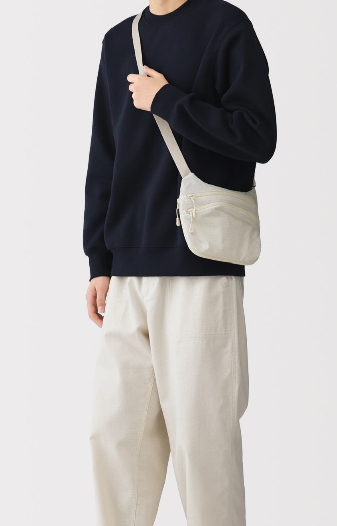 MUJI Water-Repellent Ripstop Mini Shoulder Sling Crossbody Bag Off White NWT