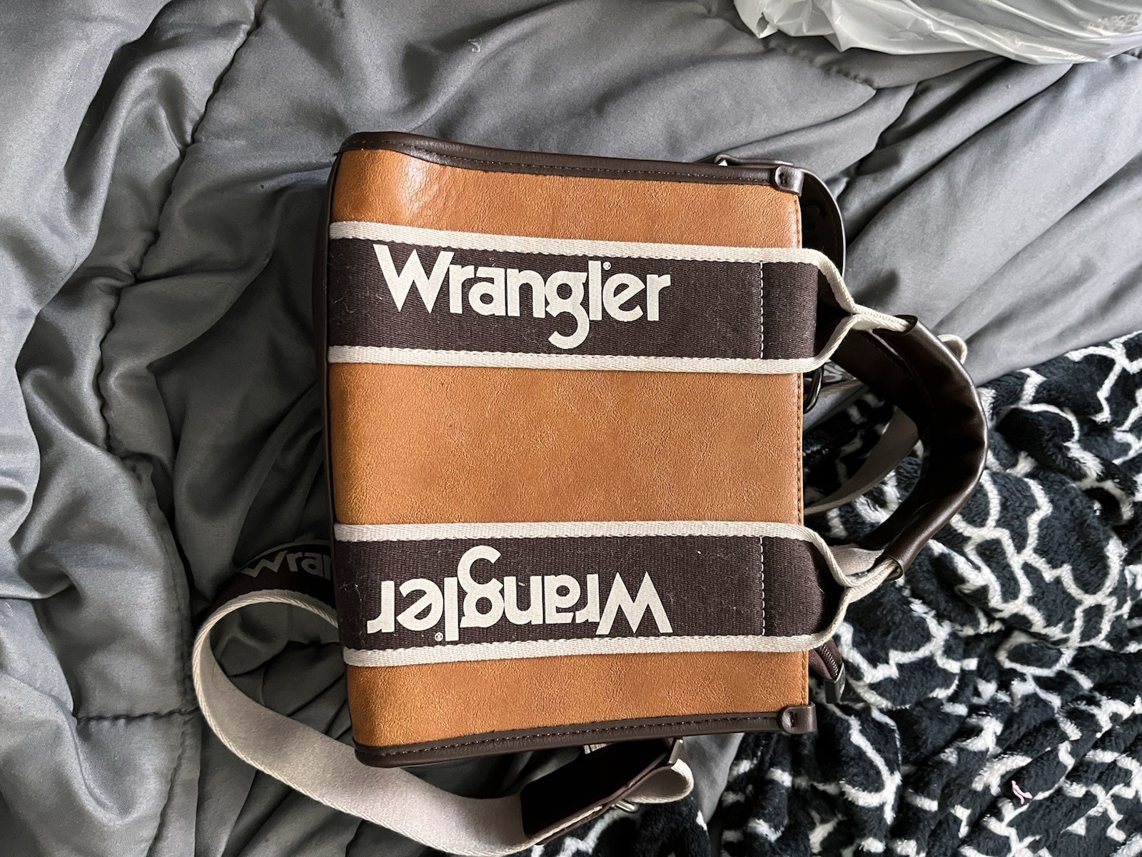 Wrangler Brown Colorblock Crossbody Bag Zip Closure Adjustable Strap Casual