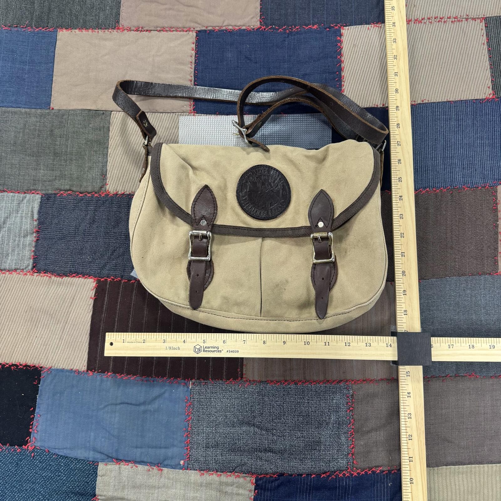 Vintage 90s Duluth Pack Medium Double Shell Tan Canvas Leather Straps Bag USA