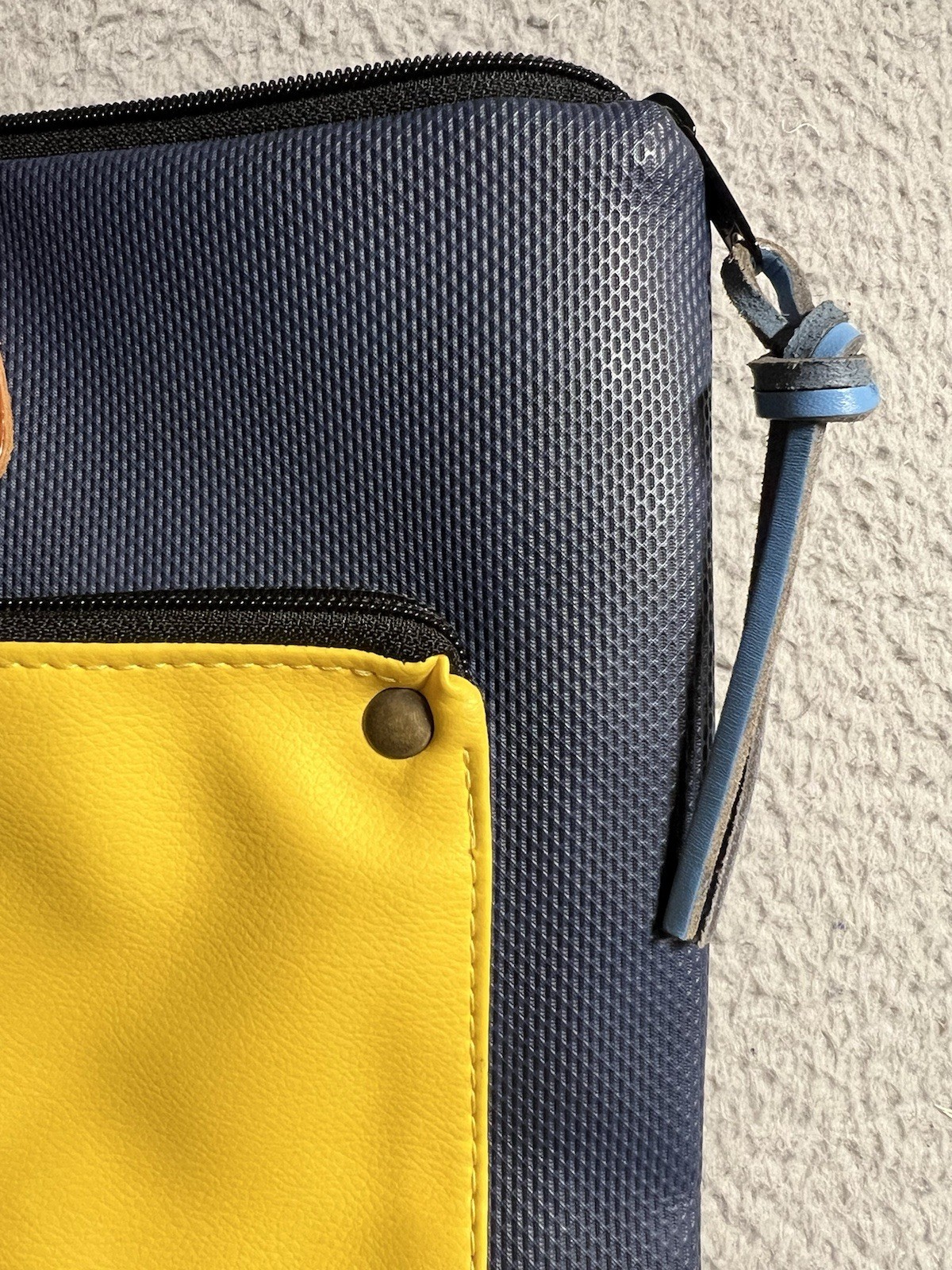 Eco Friendly Daniel Chong Waterproof Backpack Navy Blue Mustard Yellow 10″x13″