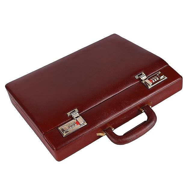 New Leather Travel Briefcase with Combination Lock Office Business Handbag