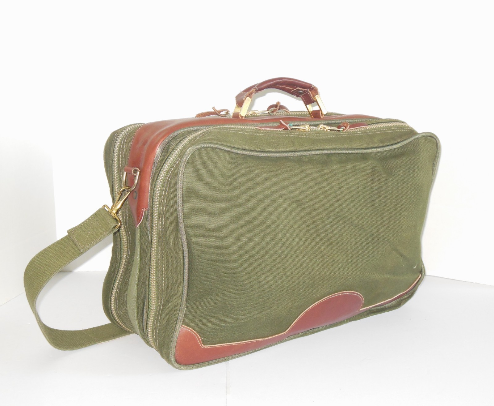 Orvis Battenkill 2 Sided Travel Bag Canvas Leather Green Luggage Carry On