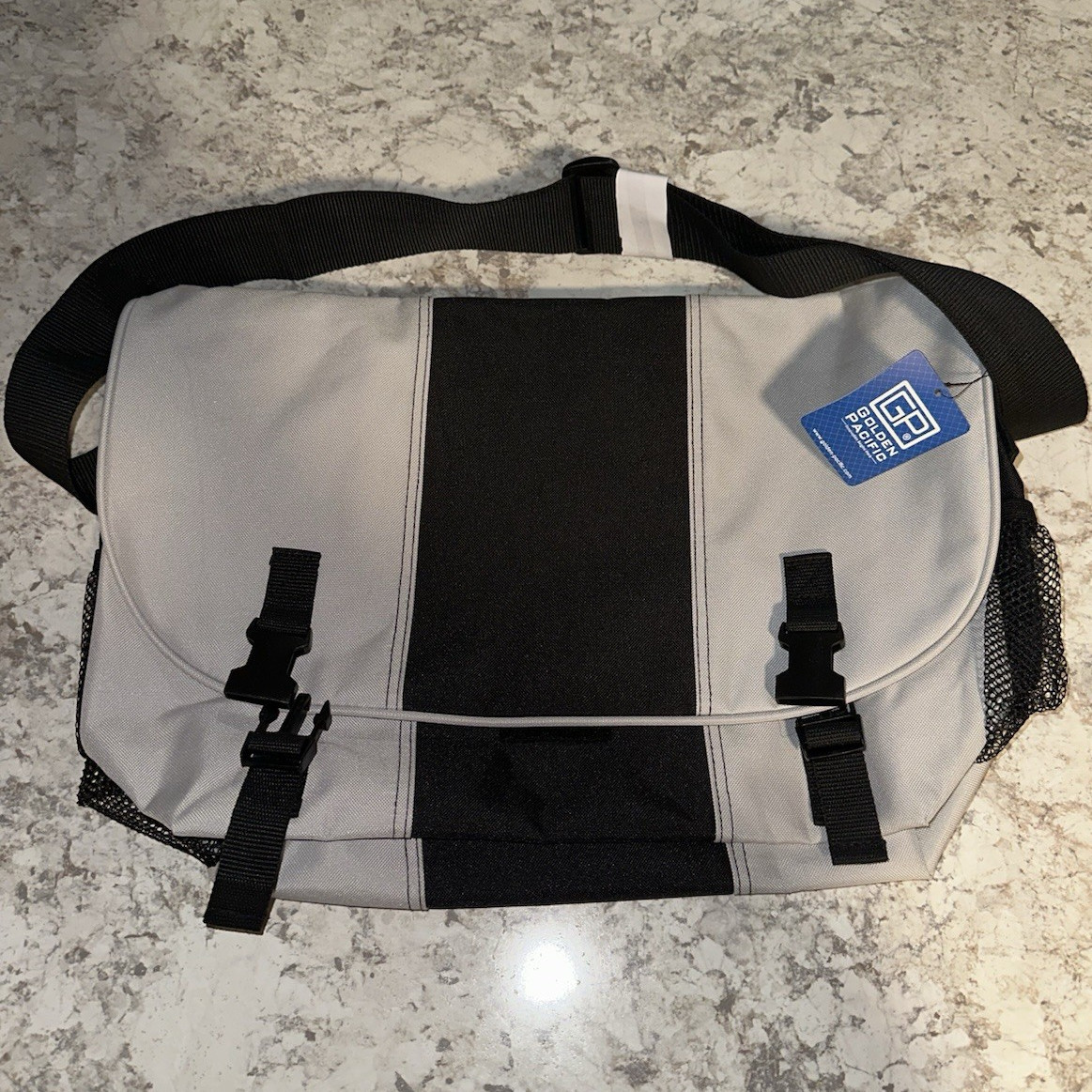 Golden Pacific Gray Black Messenger Bag Buckle Zip, Strap Pockets