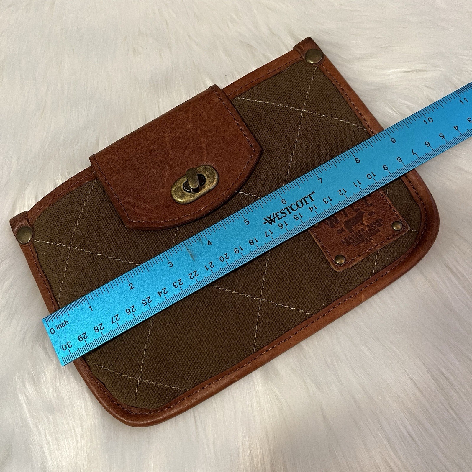 Will Leather Goods Quilted Canvas Pouch Bag Plaid Lined Olive Brown Eugene OR