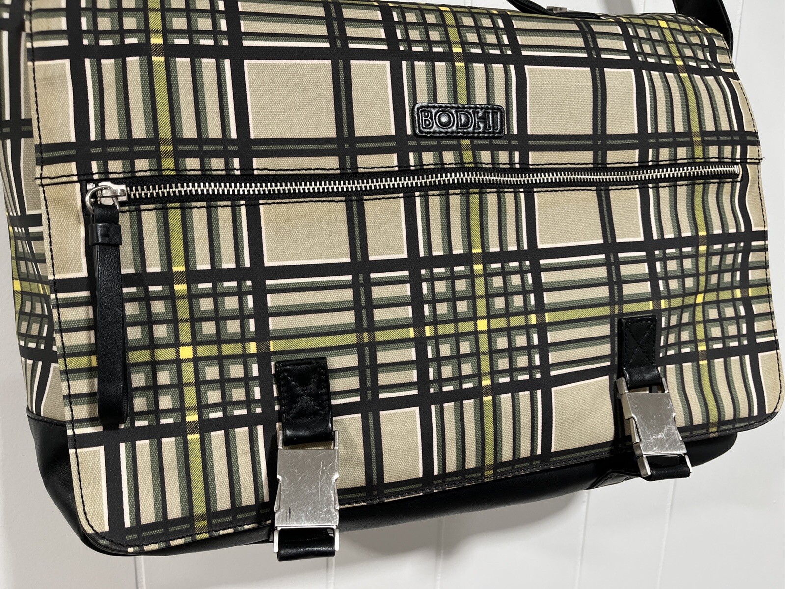 Bodhi Tan Plaid Coated Linen Shoulder Handbag computer cross body XLarge