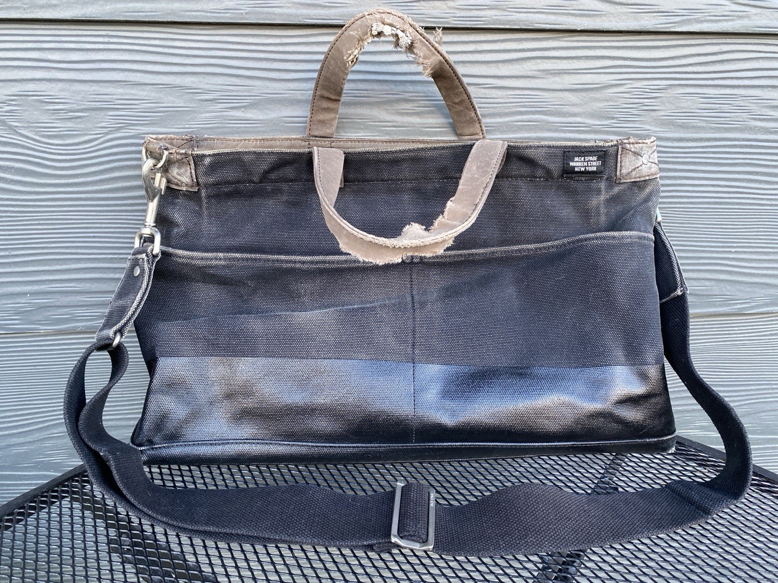Jack Spade Black Travel Laptop/Messenger Bag Shoulder Strap Canvas Distressed