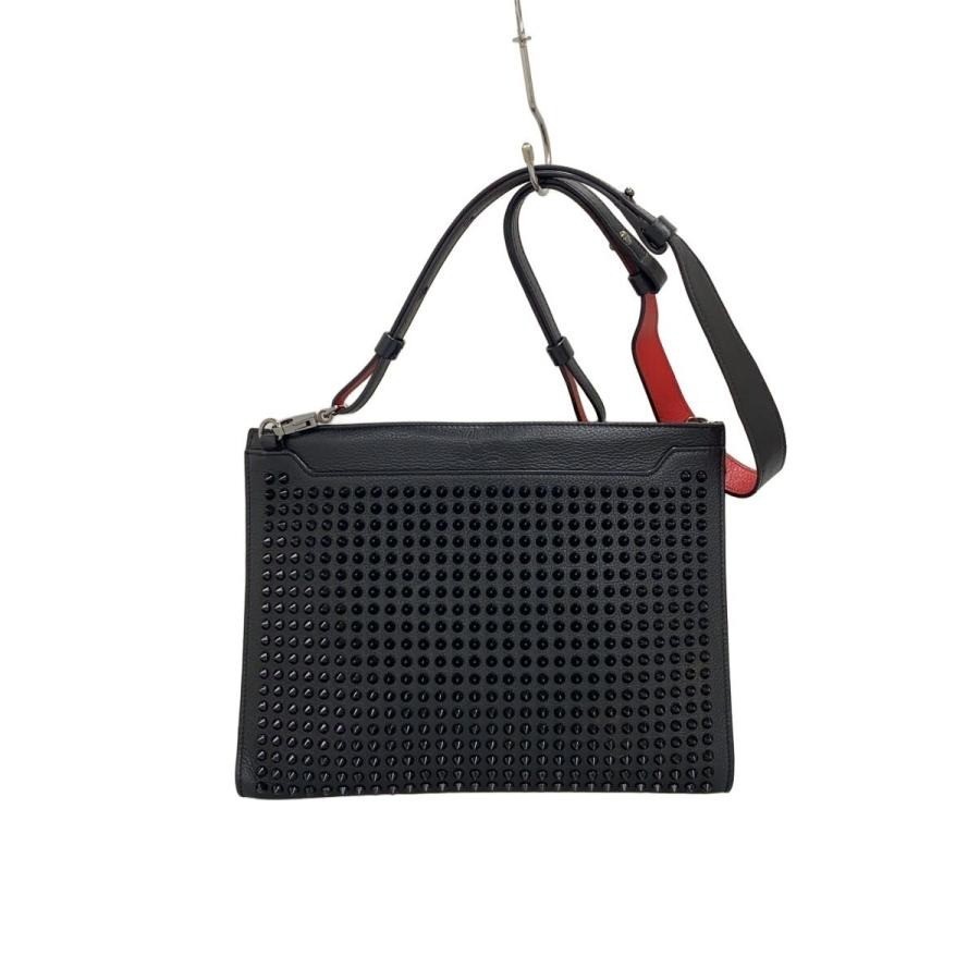 Christian Louboutin Authentic Studs Shoulder Bag Black Red Messenger Bag Logo
