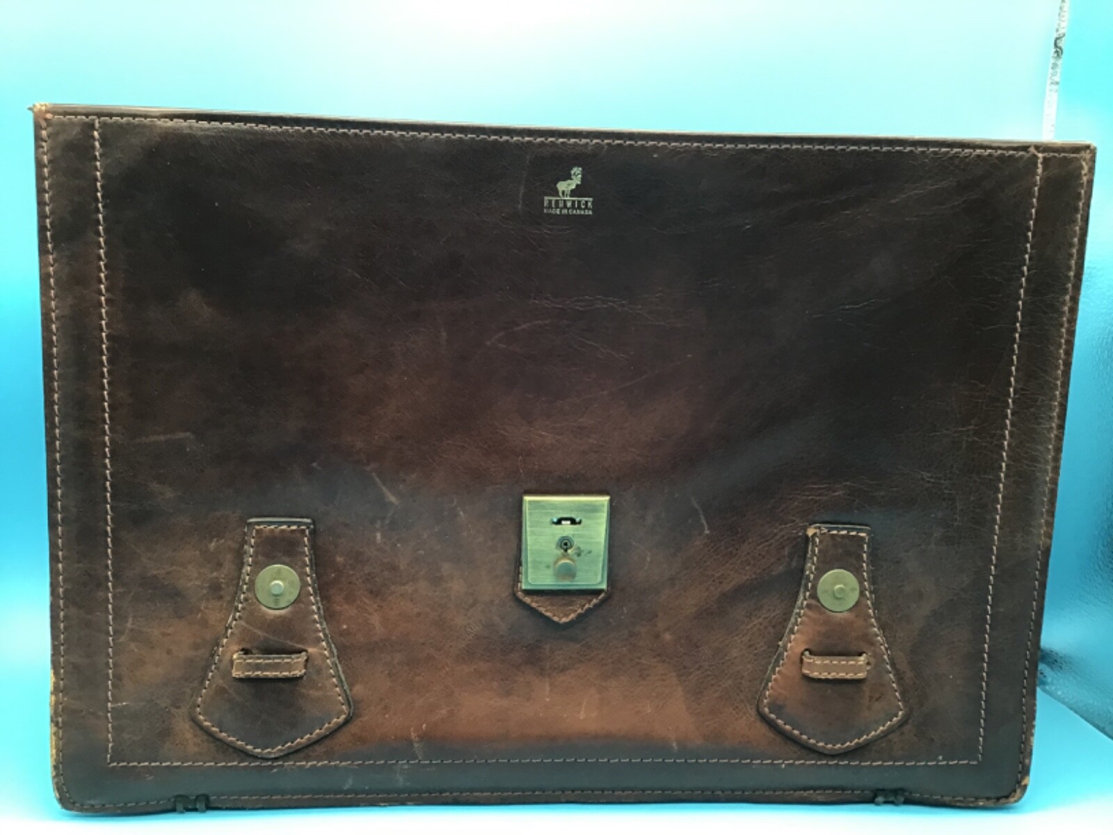 Renwick Brown/Tan Leather Briefcase Made in Canada Vintage 17 x 14 Inches