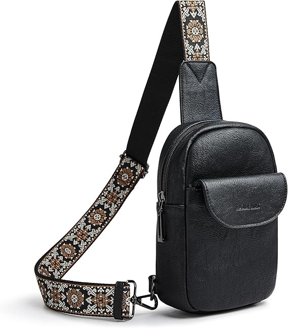 Vegan Leather Sling Bag for Women Crossbody Fanny Pack with Adjustable Strap