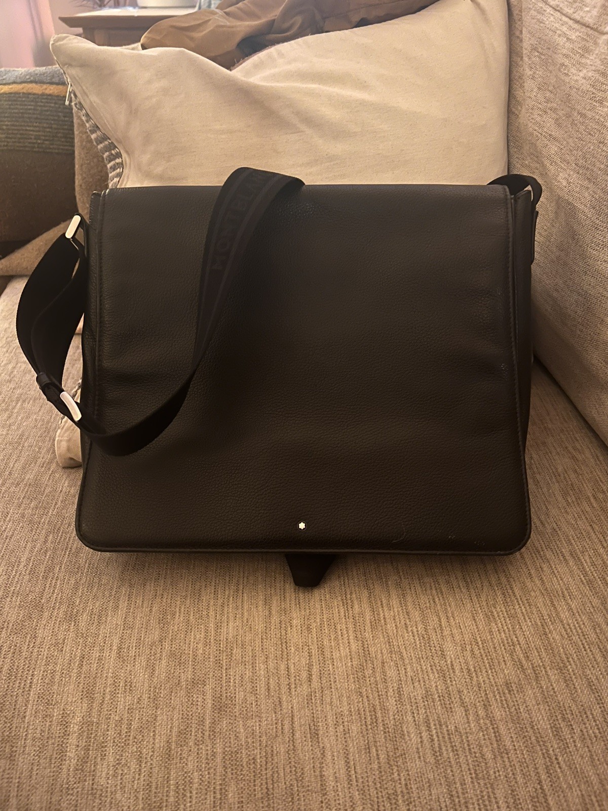 MONTBLANC Men’s Messenger Bag Flap briefcase Leather Black Shoulder Bag