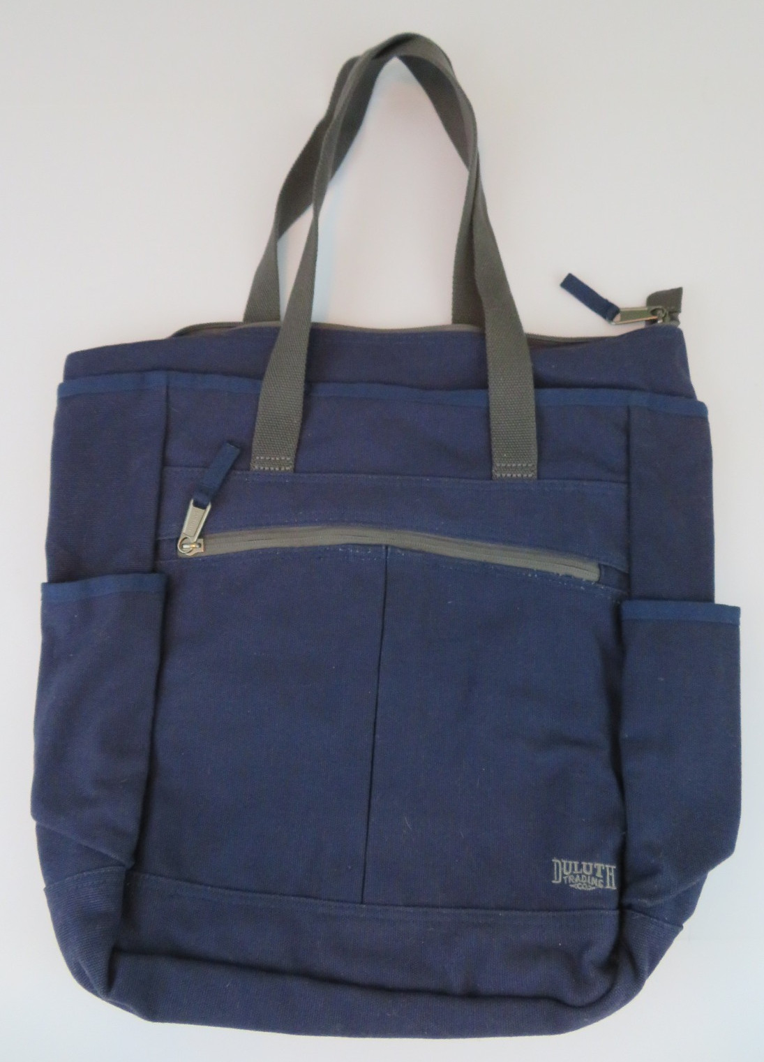 Duluth Trading Co. Blue Canvas Zip Tote Bag Outer Pockets for Men Outdoor Casual