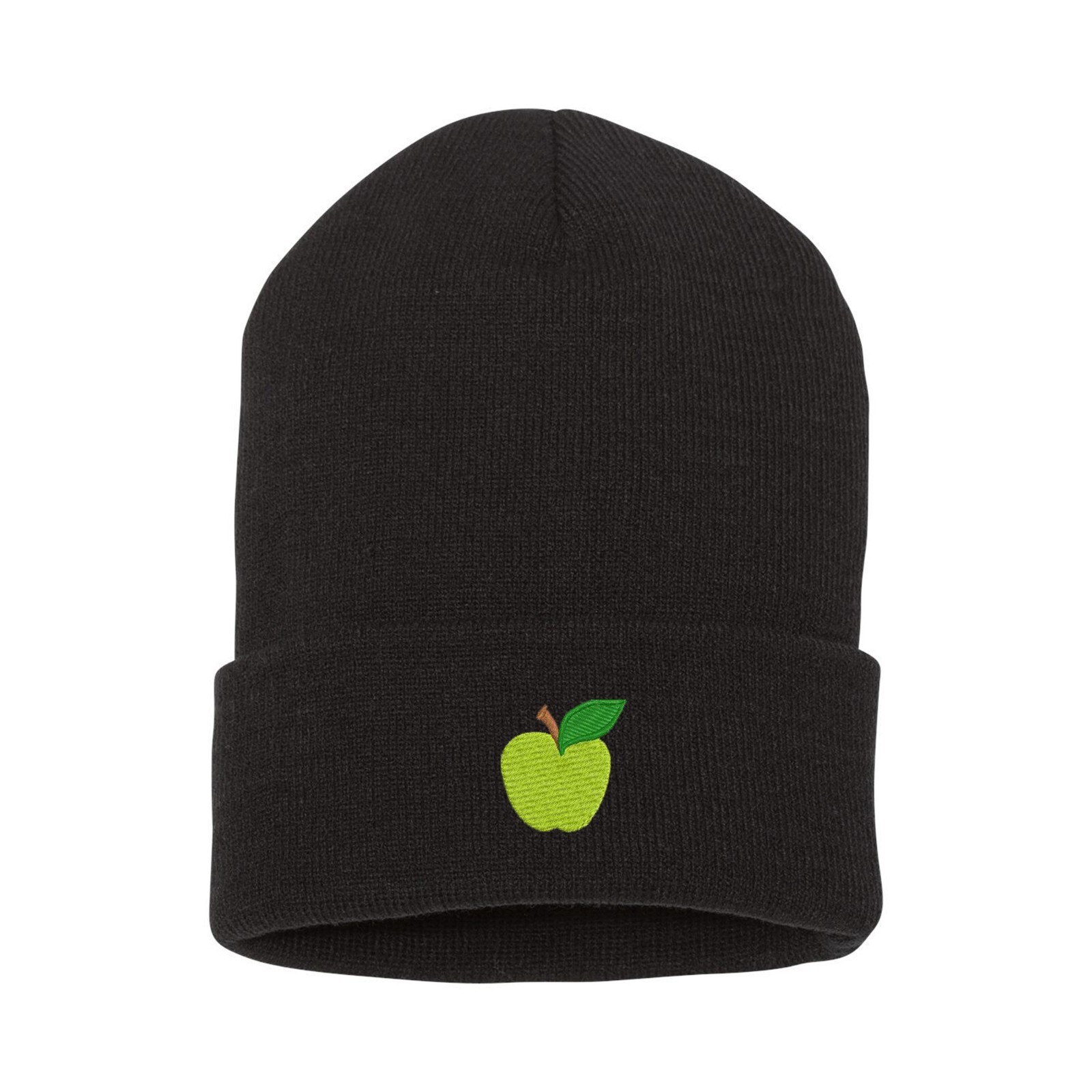 Green apple embroidered beanie hat, custom embroidered winter beanie