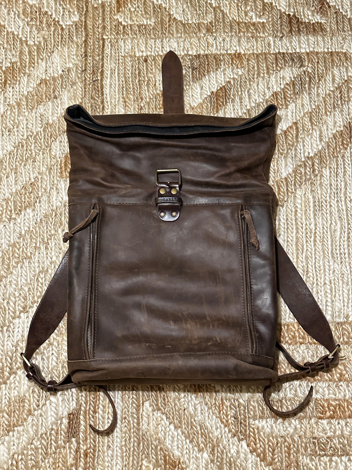 Leather backpack Computer Roll top backpack Minimalist by Kruk Garage LARGE SIZE