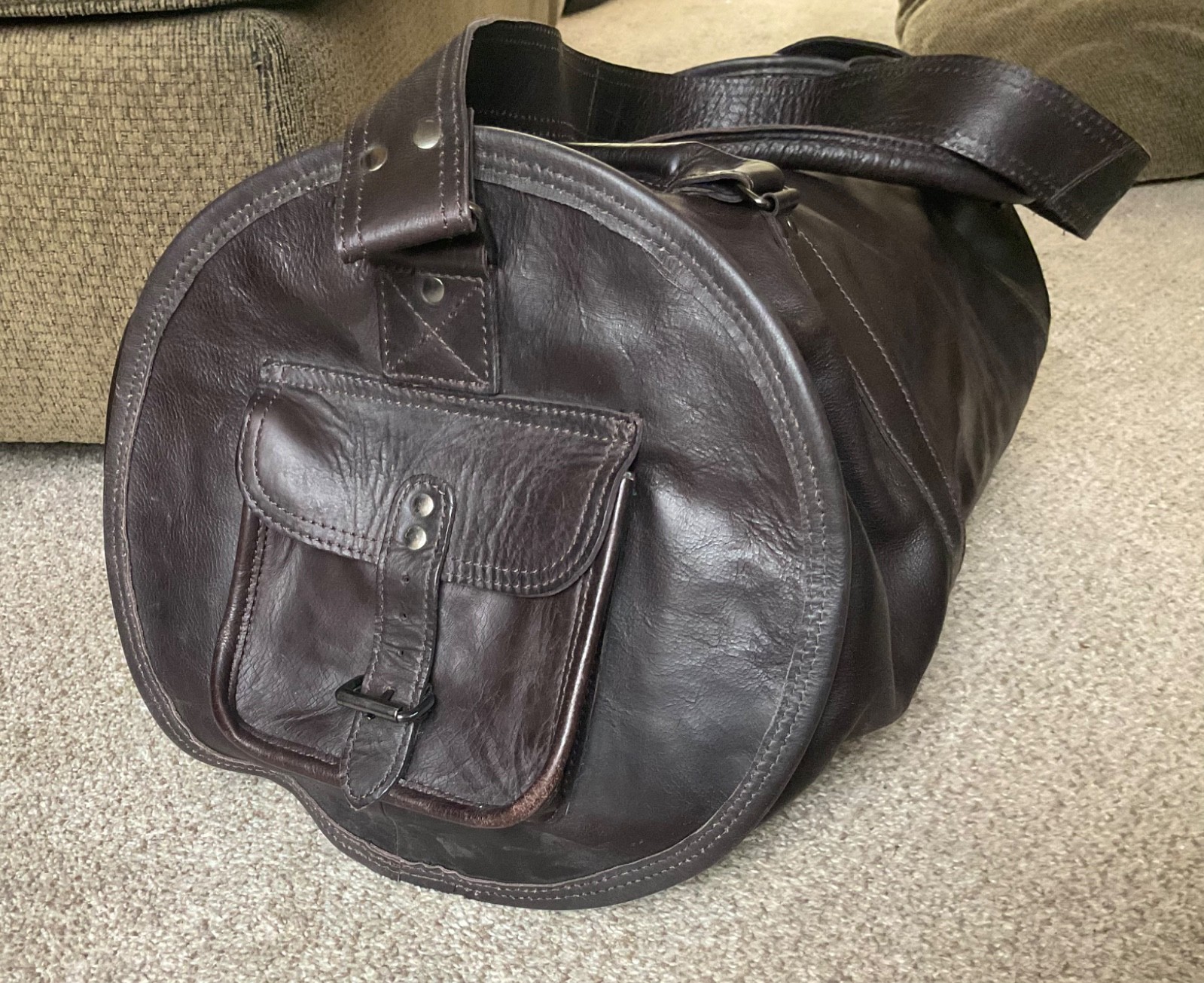 Nice Paul Marius Maroquinerie Leather Duffle Bag Travel Luggage Dark Brown