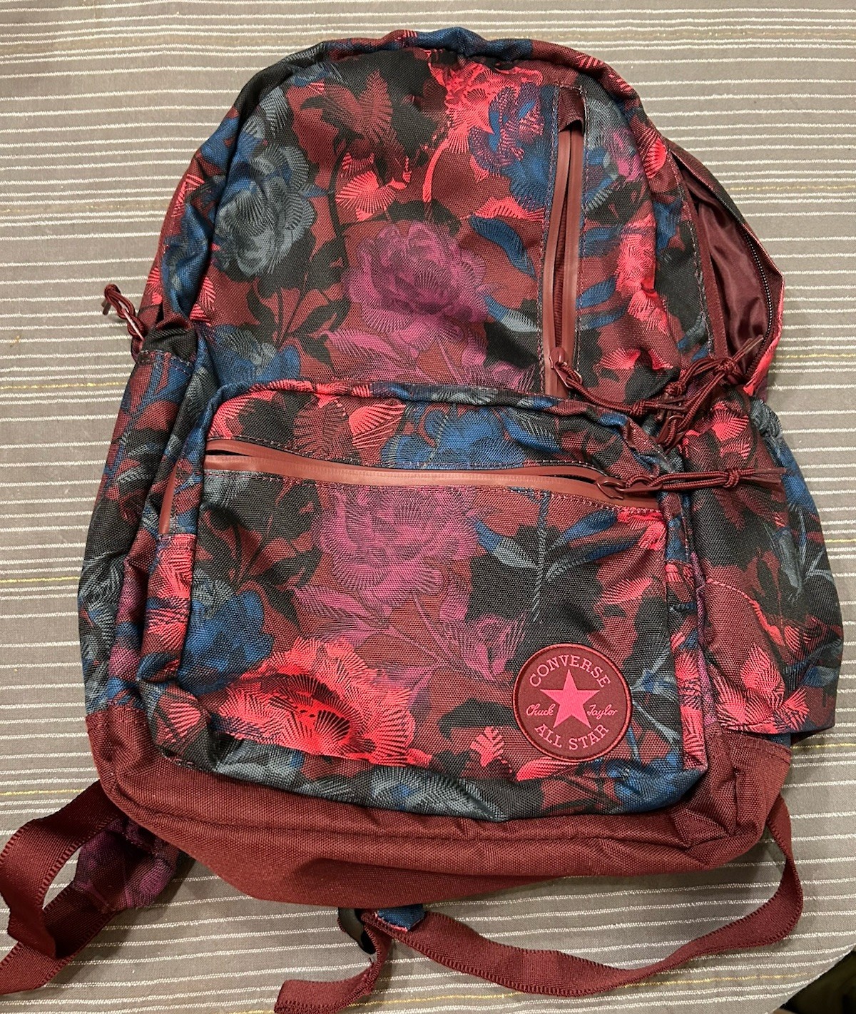 Converse All Star Floral Maroon Red Backpack Book Bag School Clean