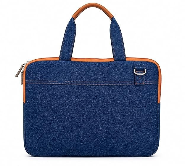 Classic Denim Messenger Laptop Bag, Multicolor, Zipper Closure Formal Style