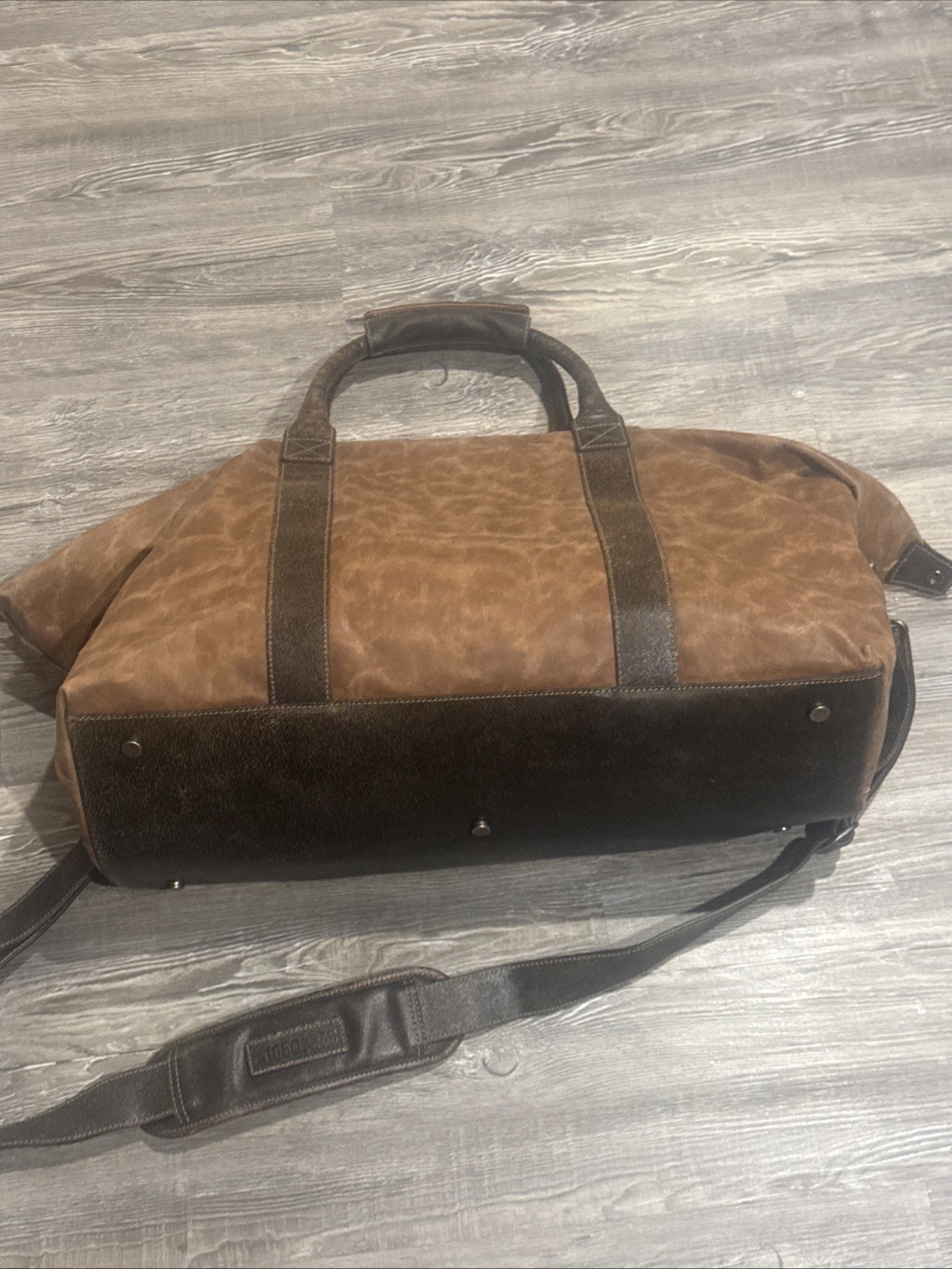 Johnston & Murphy Tan Leather Duffle Bag w/ Strap Large Rustic