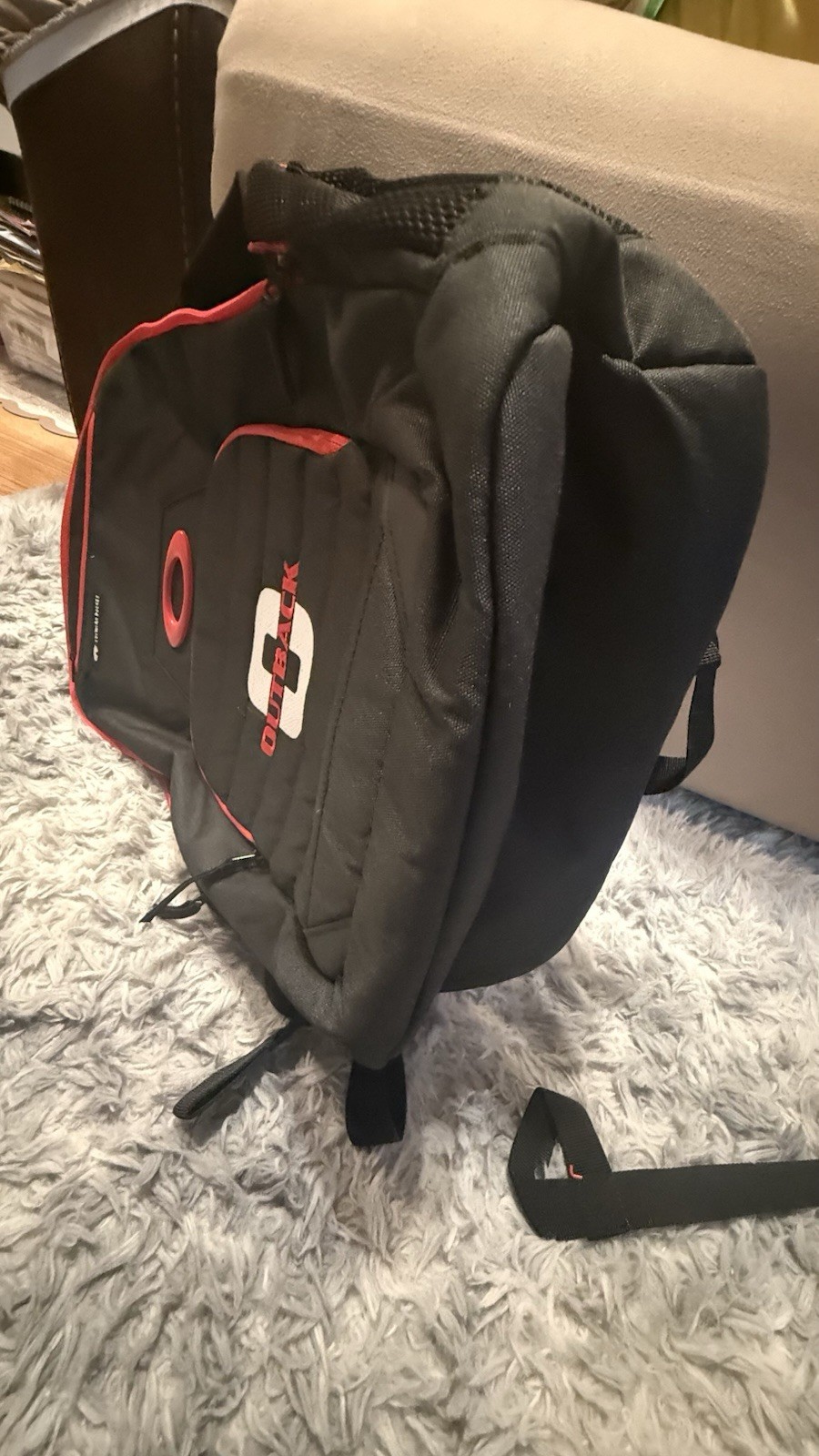 Oakley Black/Red Backpack Zip Closure Adjustable Strap Pockets Double Handles