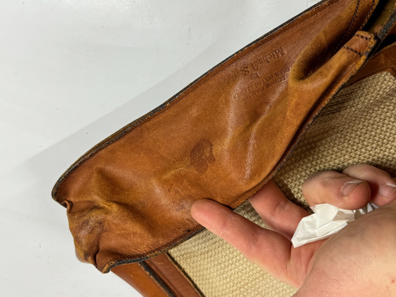 Michael Scott Vintage Full Grain Leather & Knit Fabric Messenger Bag Briefcase