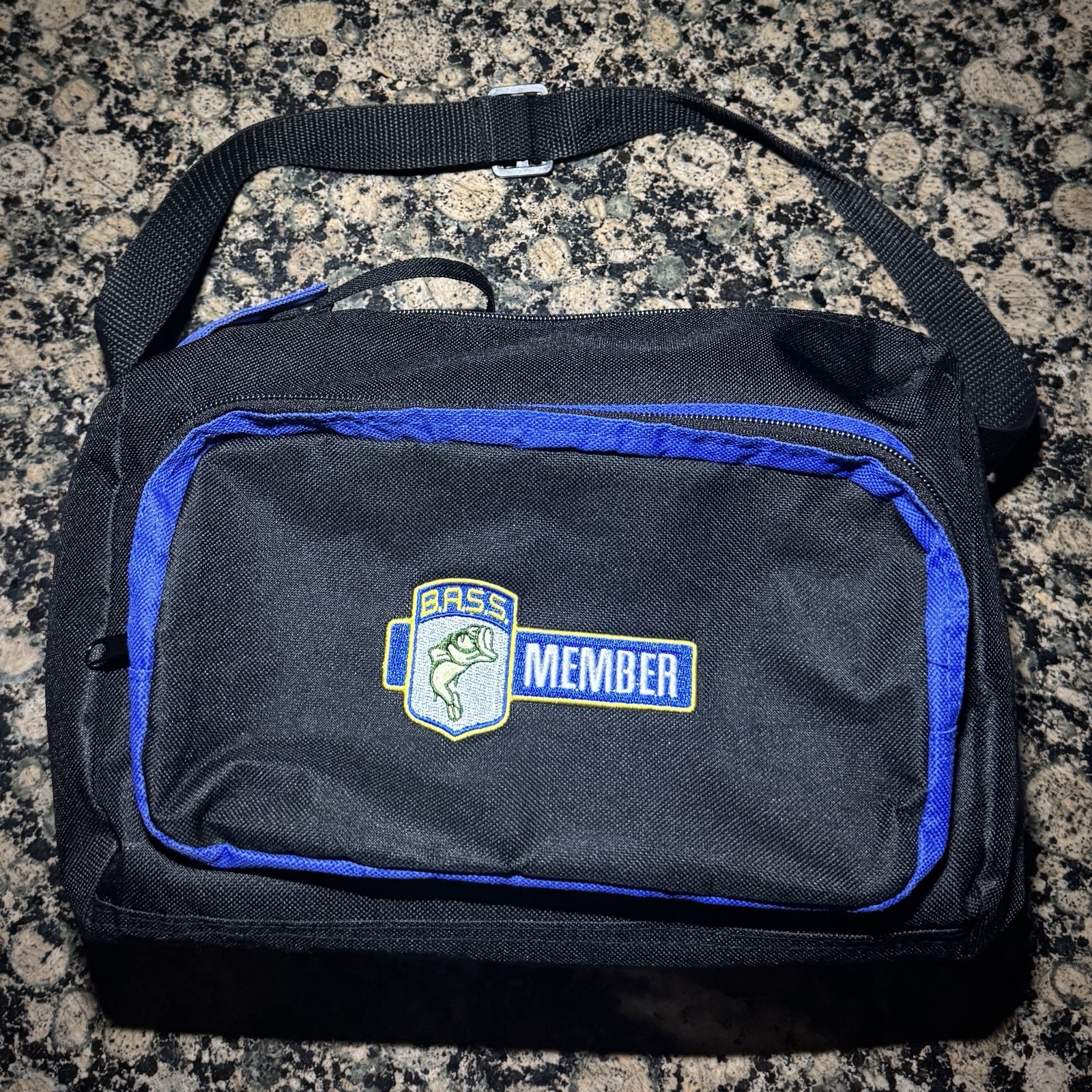 Bass Member Small Tote Tackle Bag Fishing Outdoors Camping 11 x 5 x 9 Black Blue