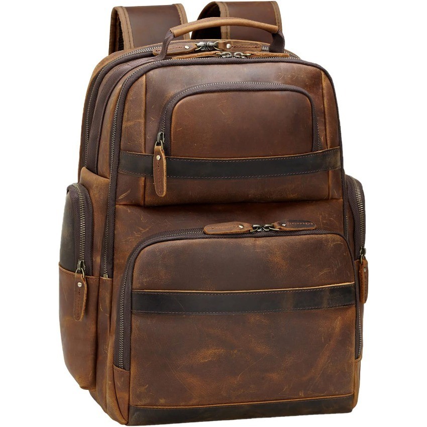 TIDING Men’s Vintage Leather Backpack 15.6″ Laptop Bag Large