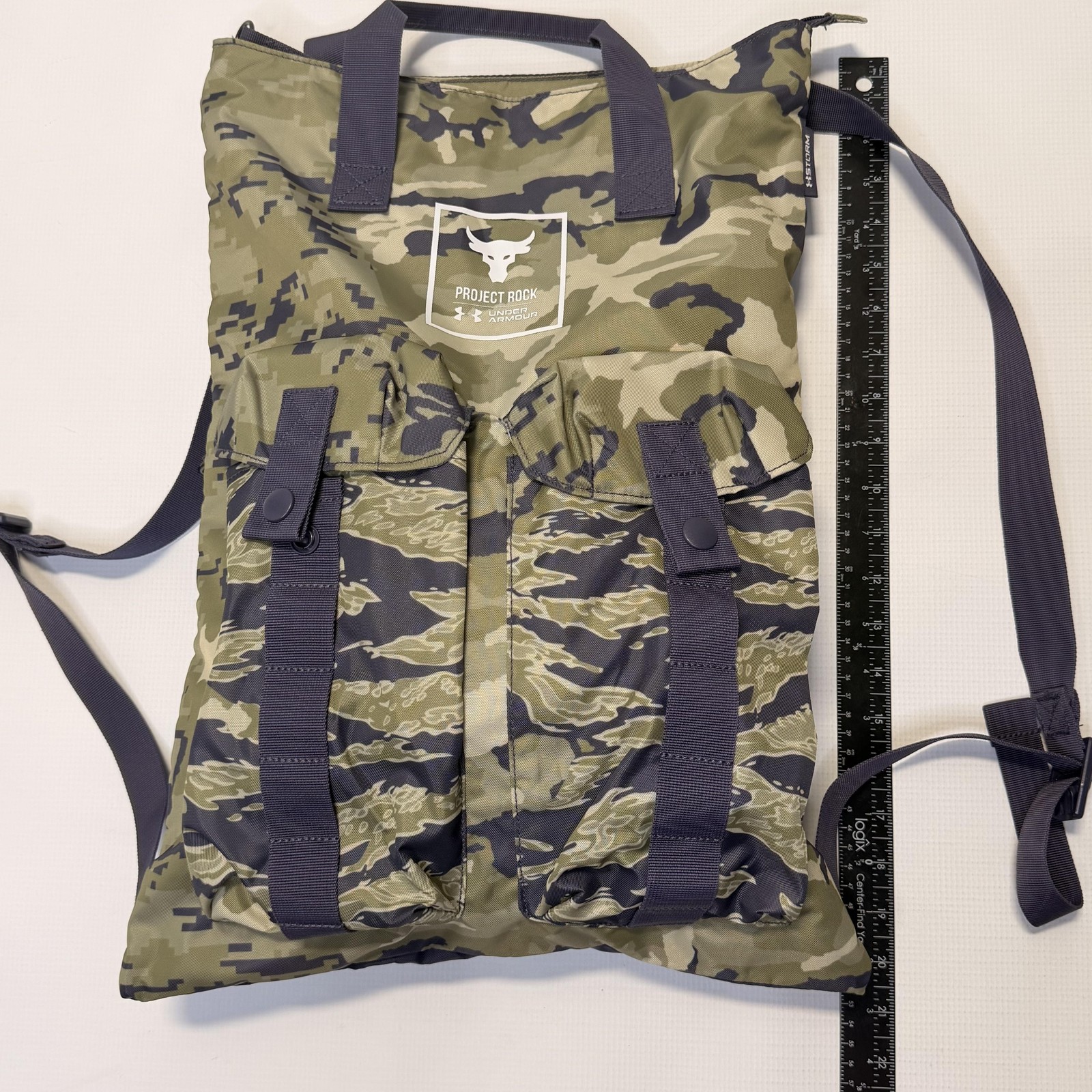 Under Armour Backpack Mens Medium Green Camo Project Rock Storm Sports Gym