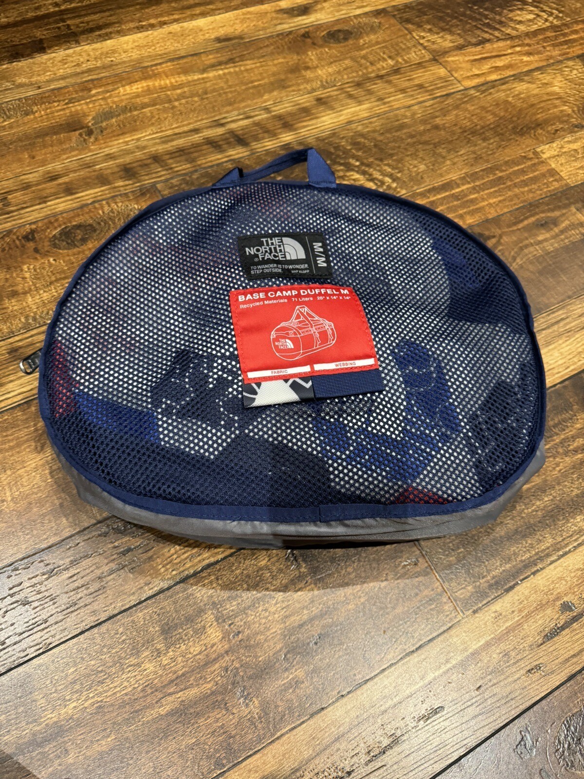 The North Face Base Camp Duffel-Blue Geometric Print Size M 14” x 25” x 14′