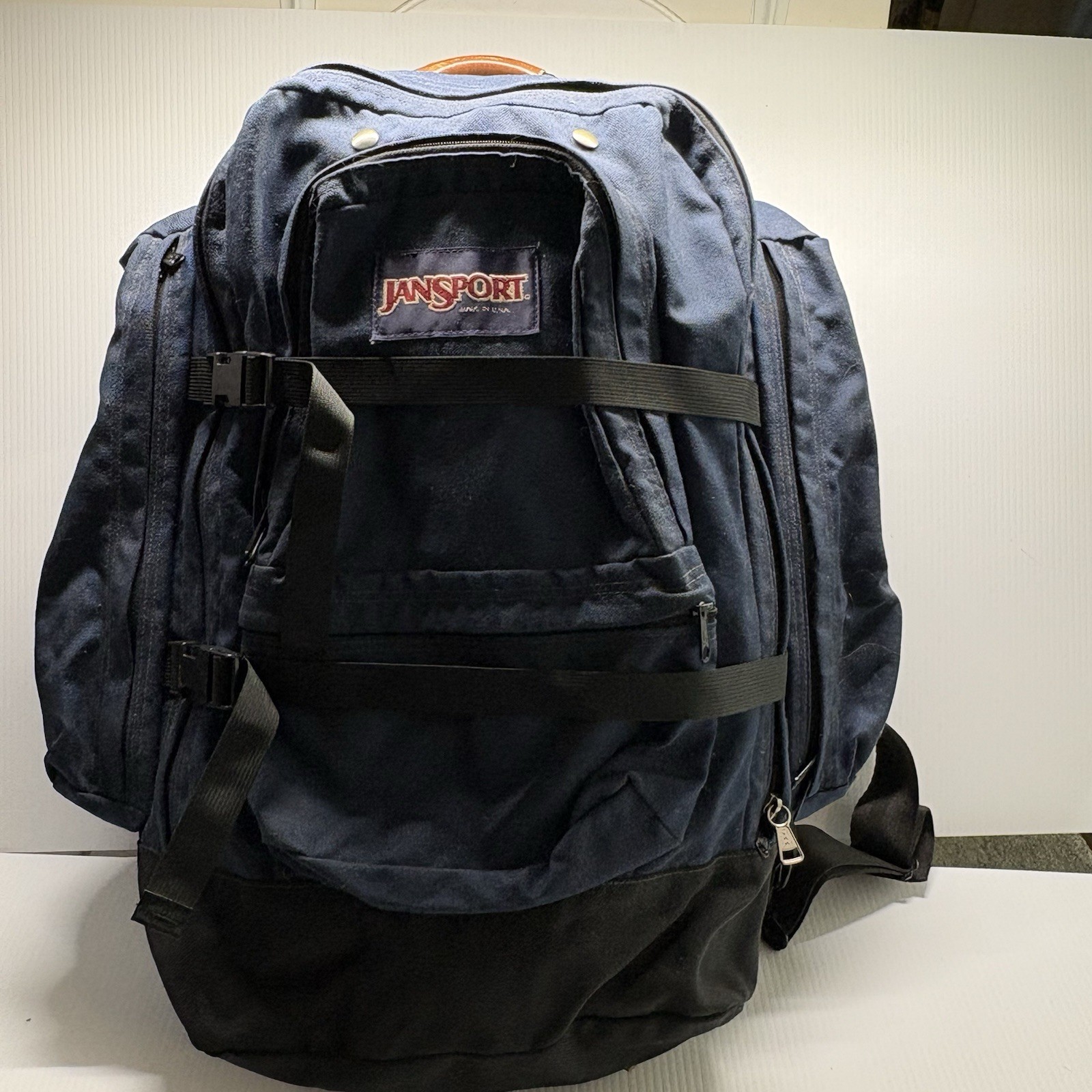 Vintage Jansport Backpack Made In USA Dark Blue Hiking Camping Luggage Travel