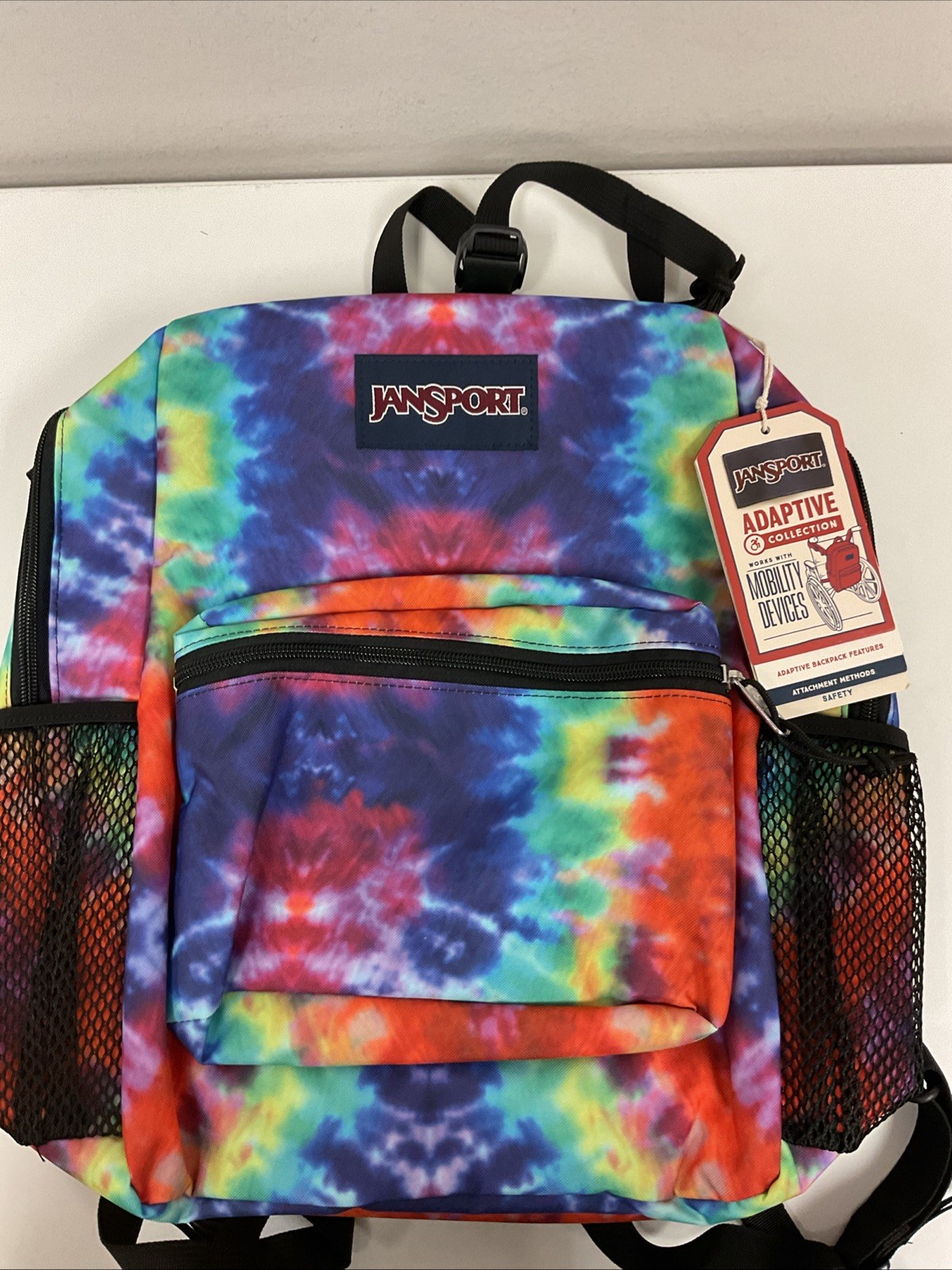 JanSport Red Multi Hippie Days Adaptive Backpack, Works w/ Mobility Devices New