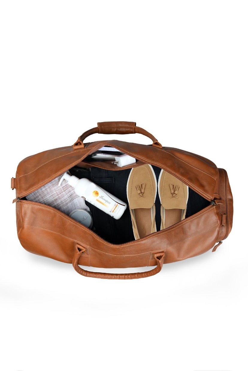 Leather Duffel Bag, Brown Full-Grain Leather, Travel bags with Adjustable Strap