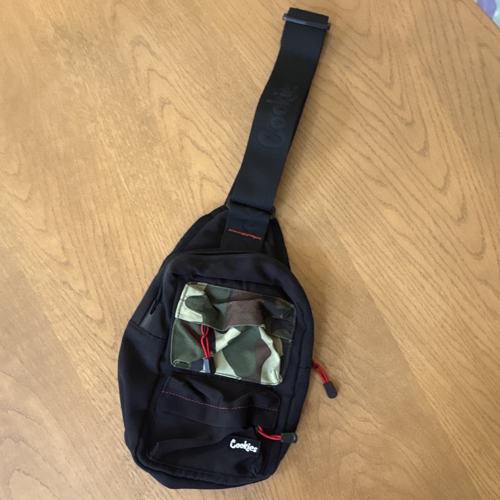 Cookies Black Crossbody Sling Bag Camo Pocket Zip Closure Medium Adjustable
