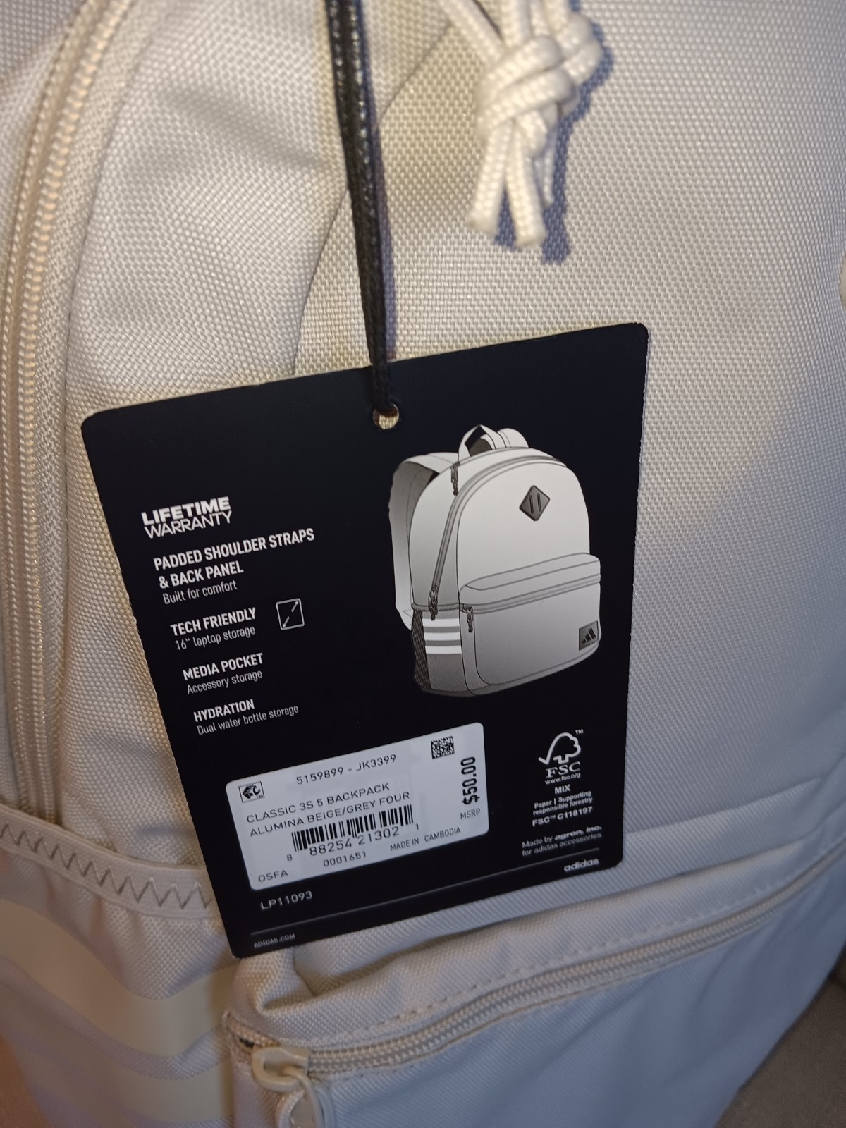 NWT Adidas Classic 3 S 5 Backpack Bookback Laptop Bag Jk3399 Alumina/Grey