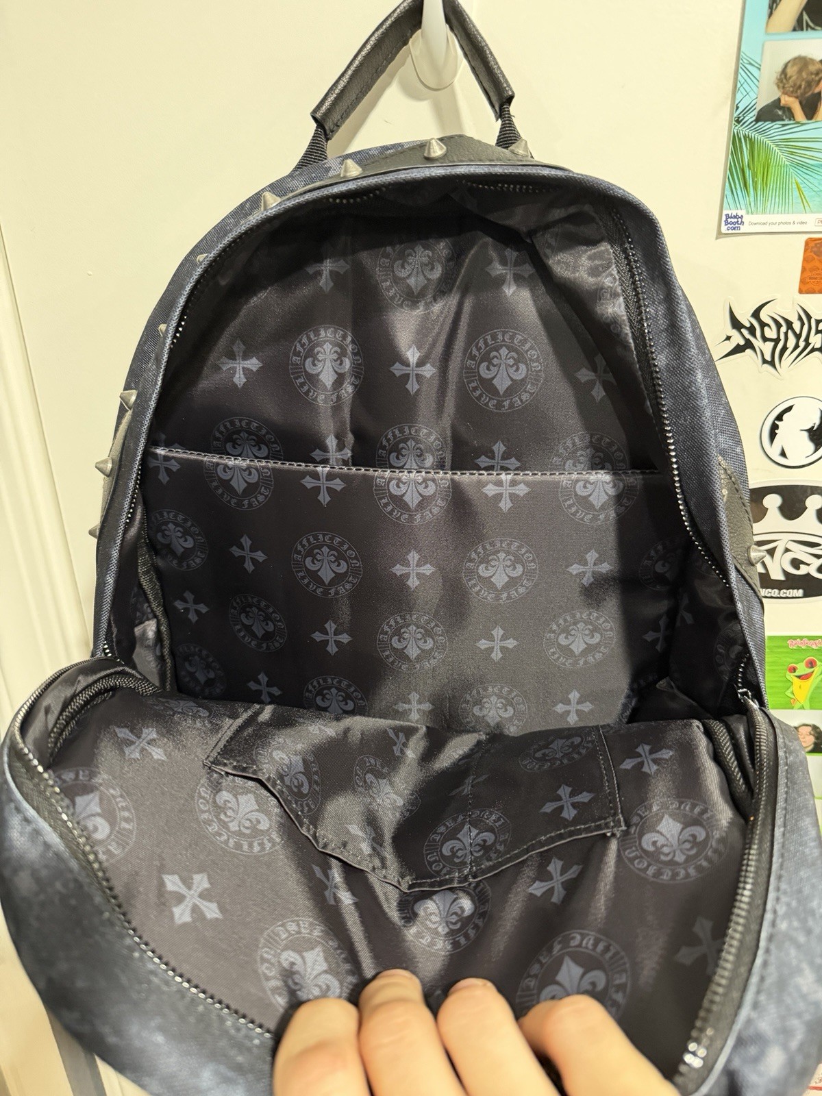 Affliction Live Fast Backpack NWT Black Canvas Studded Skull Y2K Laptop Bag