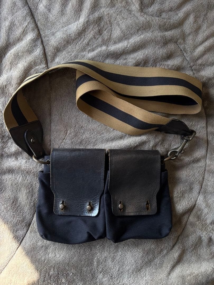 DRIES VAN NOTEN Leather Canvas Shoulder Bag – Black Beige Unisex Japan Refined