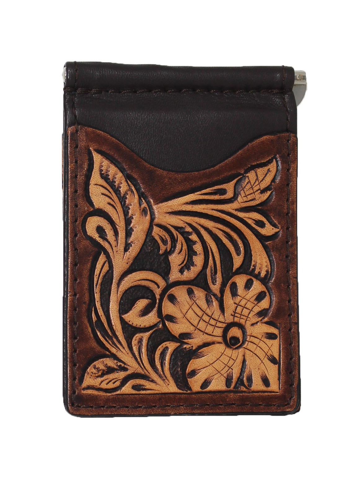 Men’s Western Antique Floral Tooled Slim Money Clip Minimalist Wallet 18Antique