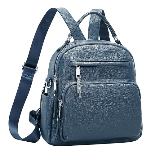 Genuine Leather Backpack for Women Small Convertible Backpack Purse Linen Blue