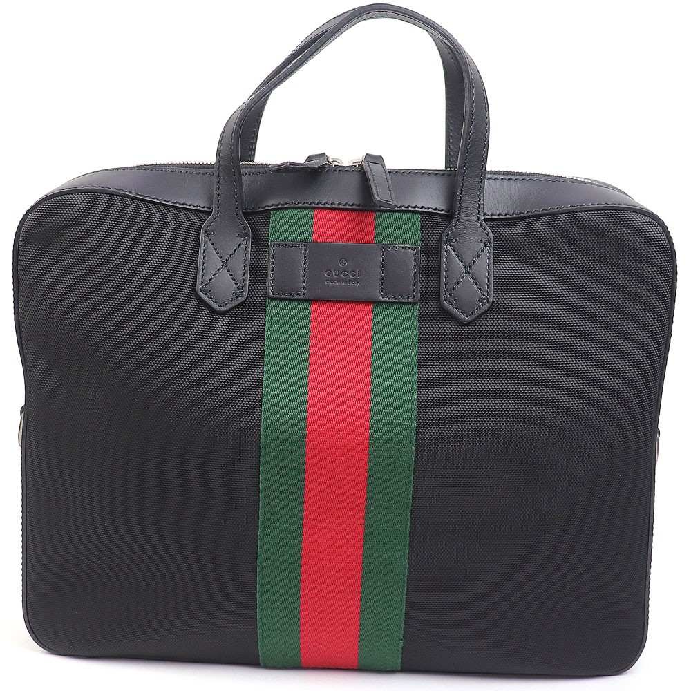 Gucci Techno Canvas Briefcase Black Web Stripe 2WAY Shoulder Bag Top Handle