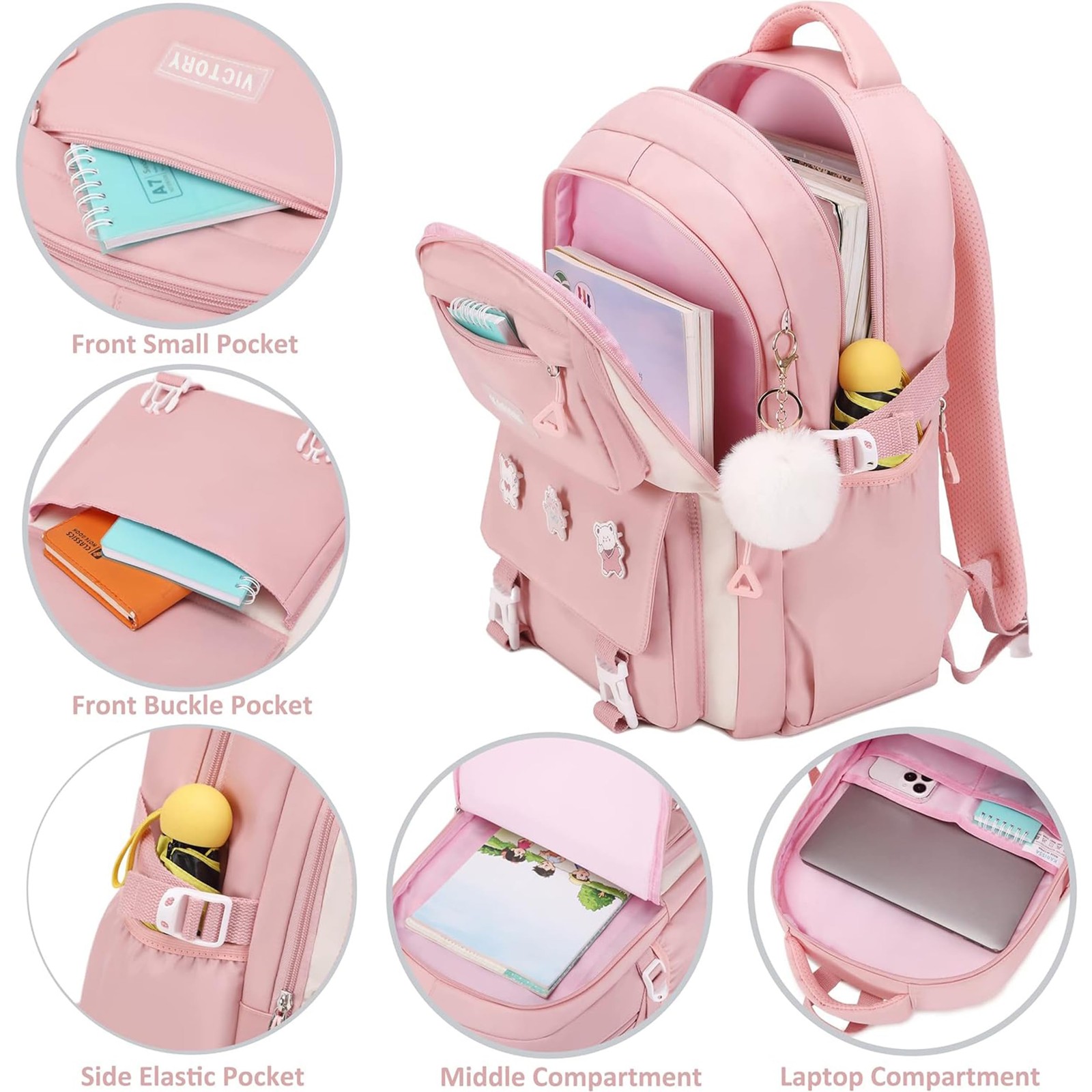 Backpack for Girls Set with Pencil Case 15.6 Inch Laptop School Bag Cute Kids…