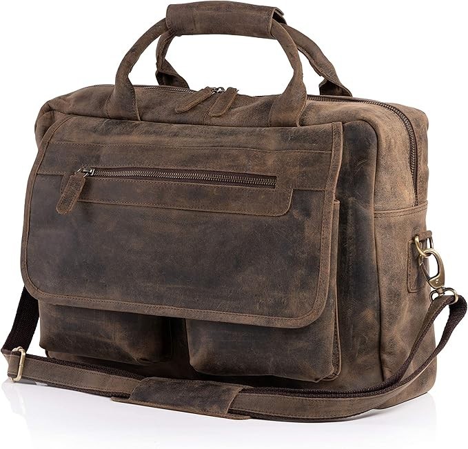 16 Inch Buffalo Leather Briefcase Laptop Messenger Bag Office Briefcase Bag