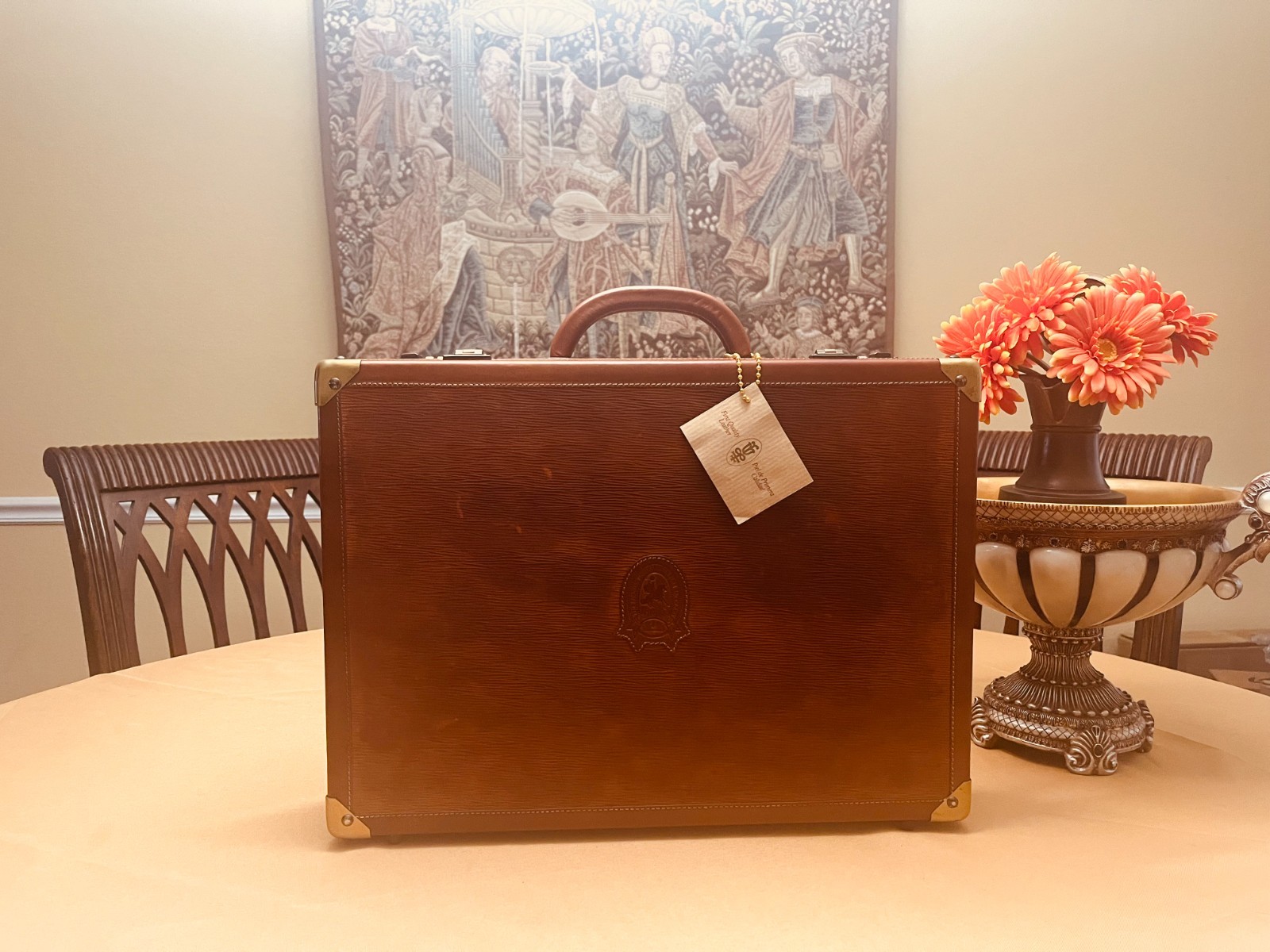 LLADRO “CALIFORNIO” Vintage Tan Leather Briefcase / Attaché / Trunk – SPAIN