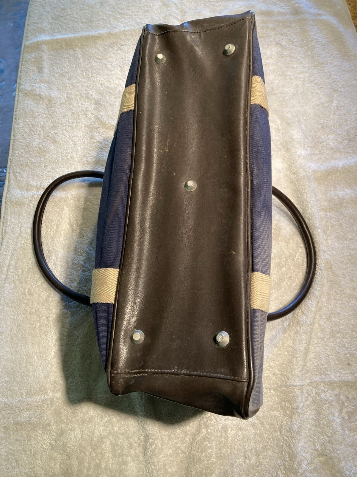 Distressed Fred Perry Leather And Canvas Blue Tote Bag