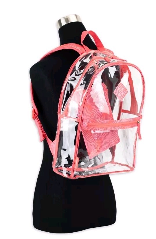 Eastsport Stadium Approved Clear Backpack with Pencil Case Blue Red Trim Or Pink