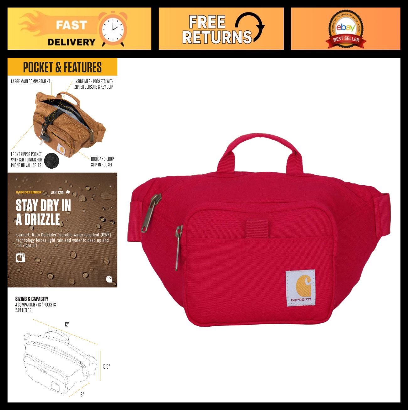 Durable Adjustable Sling Bag, 600-Denier Water Resistant Hip Pack for Travel & O