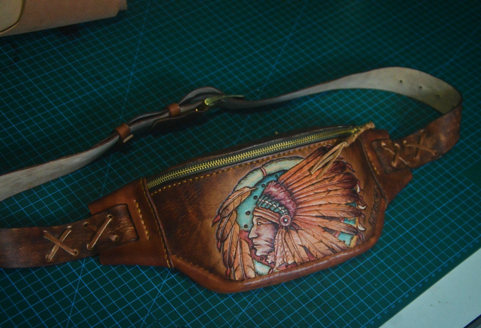 Handmade Leather Sling Leather Crossbody Carved Western Cowboy Leather Bag X29
