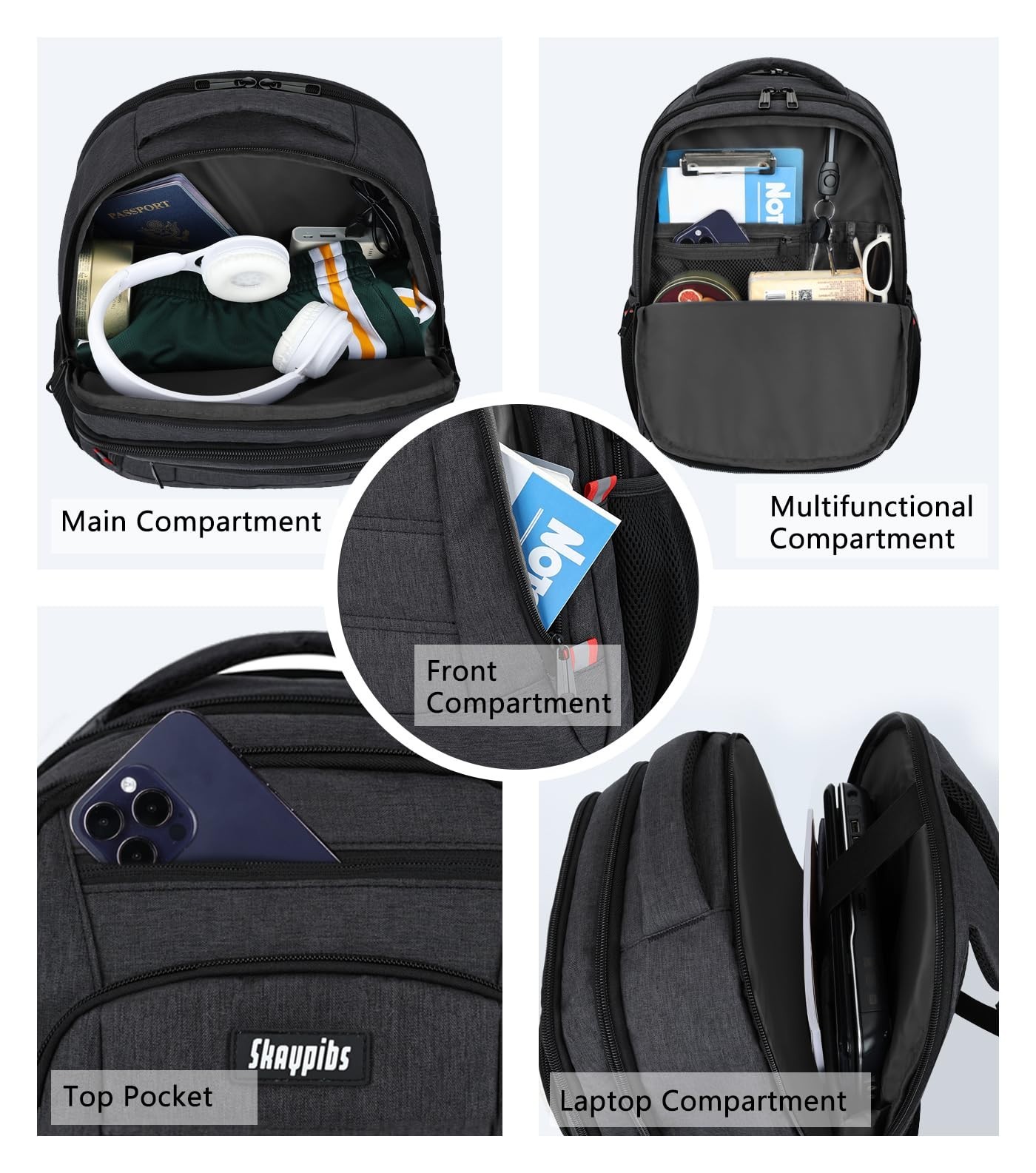 Water Resistant Laptop Backpack for Men & Boys, Travel School Bookbag 15.6