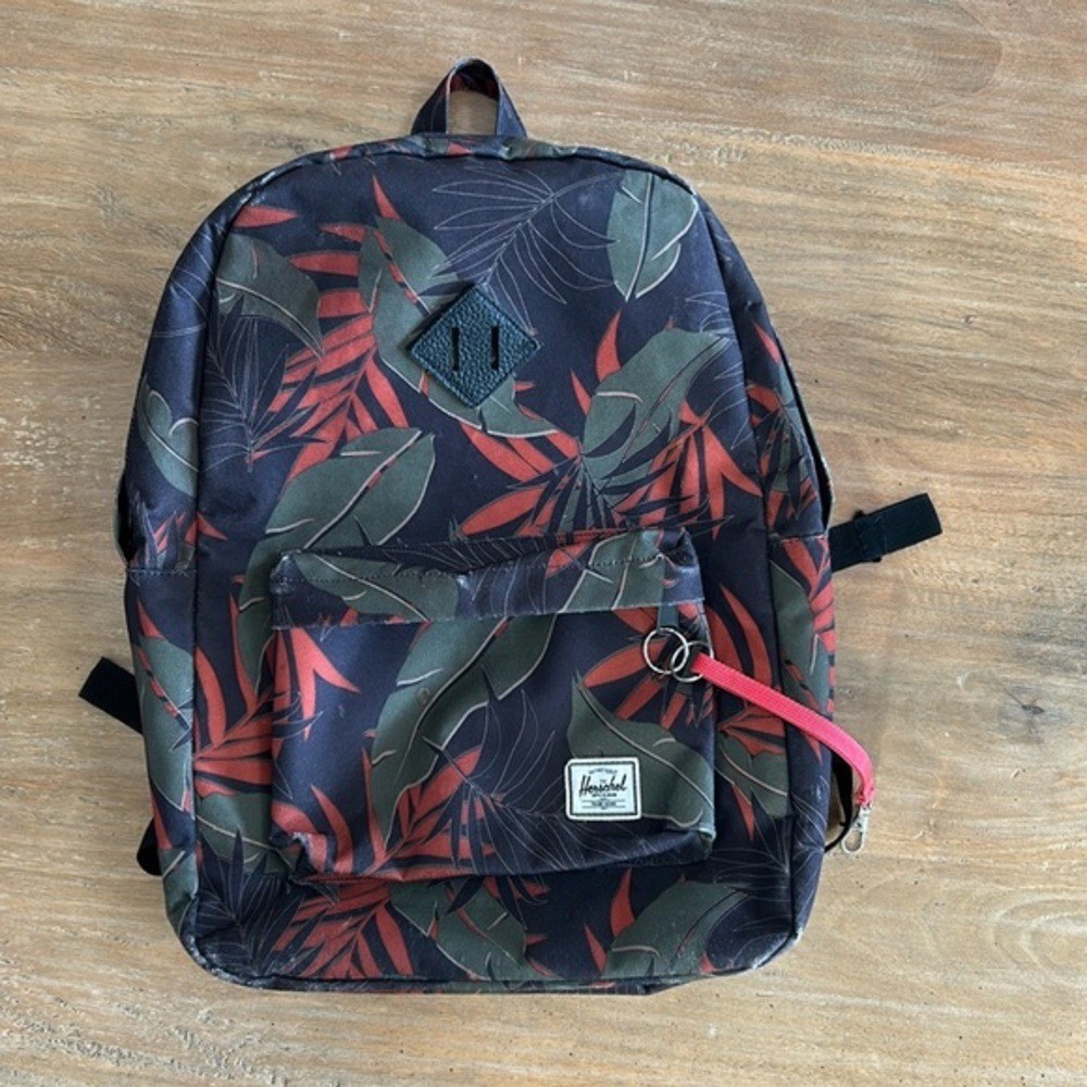 Herschel Supply Co Heritage Backpack Tropical Palm Leaf Print Black Red Green