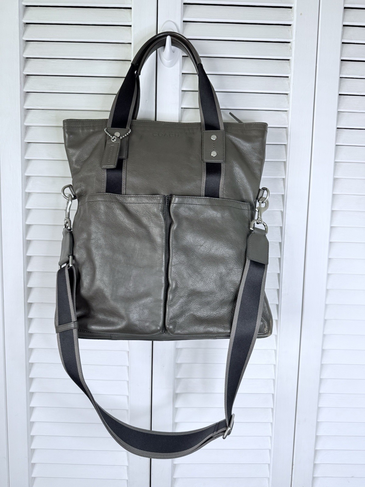 Coach Heritage Web Leather 2 Way Olive Crossbody/Double Handle Tote Bag