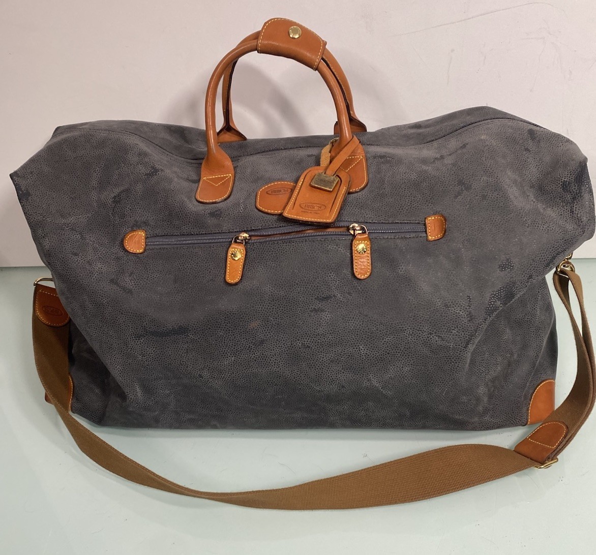 Brig’s 24” Life Cargo Duffel Bag Dark Slate Blue Pebbled Leather W/Leather Trim
